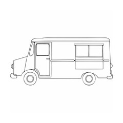 Detailed outline of a classic food truck vector illustration ready for design and coloring