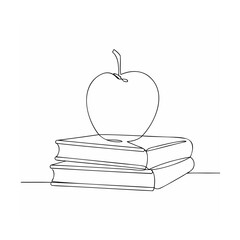 Simple minimalist line drawing of an apple on top of two stacked books represents knowledge