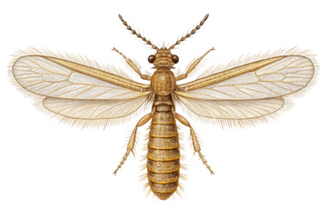 Illustration depicting a detailed anatomical view of an insect specimen with delicate wings on a...