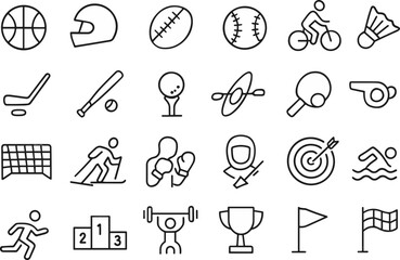 Set of sports icons including basketball, soccer, and cycling  