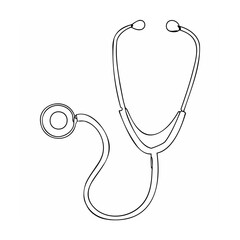 Black and white hand drawn medical stethoscope illustration for healthcare and medical concepts