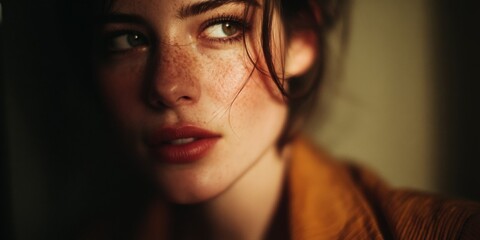 Closeup Portrait of a Young Woman with Freckles