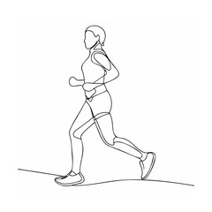 Continuous line drawing of a woman running exercising for health and fitness