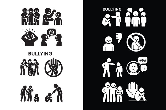 Stand against bullying with these stark, impactful graphics representing prevention, support, and awareness for a safer, kinder world for everyone
