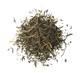 Top view of loose leaf green tea sencha organic japanese tea leaves for healthy lifestyle and wellness
