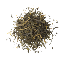 Top view of loose leaf green tea sencha organic japanese tea leaves for healthy lifestyle and wellness