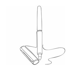 Elegant continuous line drawing of a marker pen with cap and trace on white background