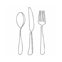 Elegant minimalist line art illustration of a spoon knife and fork tableware set