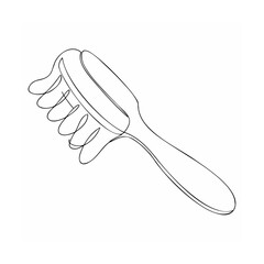 Minimalist one line drawing of a hairbrush in black and white for beauty or haircare concept