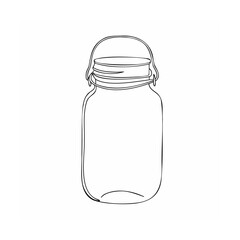 Simple minimalist line drawing of a classic mason jar with handle and lid illustration