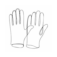 Minimalist one line art illustration of protective gloves isolated on a white background