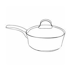 Minimalist line art illustration of a covered frying pan for culinary and kitchen designs