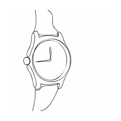 Minimalist line drawing of a wristwatch depicting precise timekeeping on white background