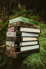 Abandoned VHS tapes in forest