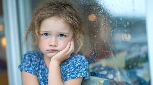 A little girl stares longingly out a window, her hand pressed against her aching face, struggling with the intense discomfort of a swollen gum