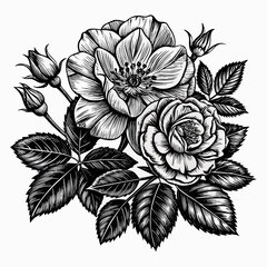 Blooming peony flower outline vector illustration