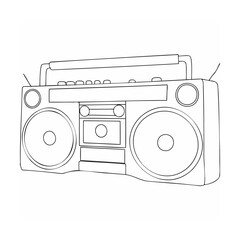 Line drawing illustration of a classic boombox stereo system for music and audio