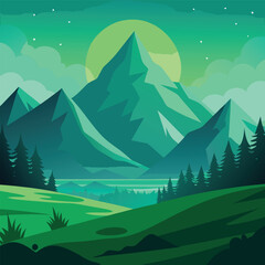 landscape with mountains and forest, mountain landscape with forest, beautiful green mountain evening landscape