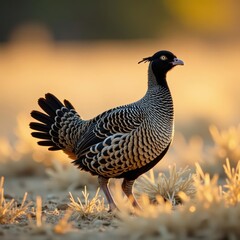 Female sage grouse, dry grasses, golden hour light , high desert, habitat