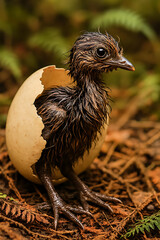 Extinct Juvenile Moa Bird Emerging from Its Egg