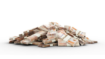 Big pile of 1000 Swedish Krona notes, a lot of money over transparent background. 3d rendering of bundles of cash