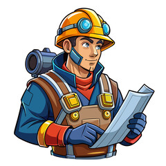 Engineer with helmet and blueprint