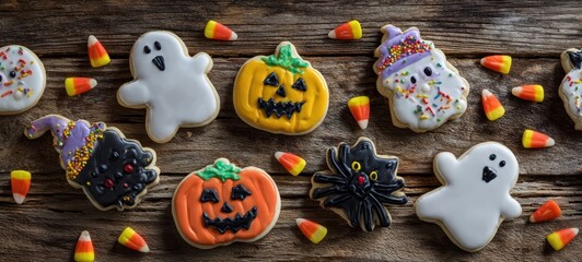 Obraz premium The Colorful Halloween Cookie Spread with Ghosts and Pumpkins