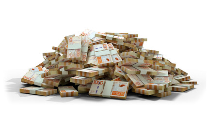 Big pile of 1000 Swedish Krona notes, a lot of money over transparent background. 3d rendering of bundles of cash