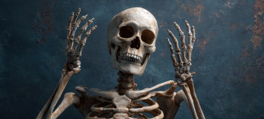 The Skeleton in a Detailed Pose Against a Textured Background