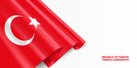 Türkiye flag. Türkiye national flag, waving on white background. National flag background design.