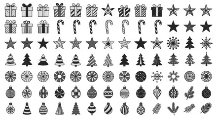Delightful Holiday Season A Collection of Icons Featuring Christmas Trees Gifts and Joy