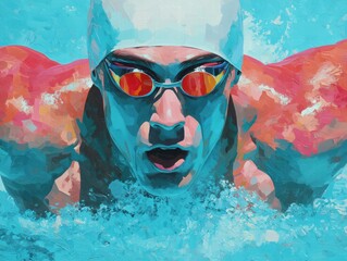 illustration of a male swimmer in butterfly stroke, generative ai