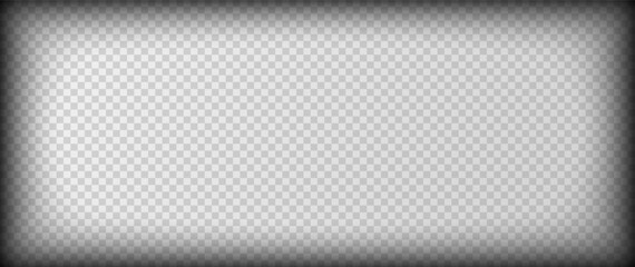 Black vignette background on transparent background. Design element for advertise, casino, photo, movie Soft light radial gradient vignette overlay. Vector illustration