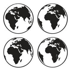 Four Simple Black and White Earth Globes