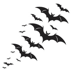 Flying Bats Silhouette Pattern on White Background