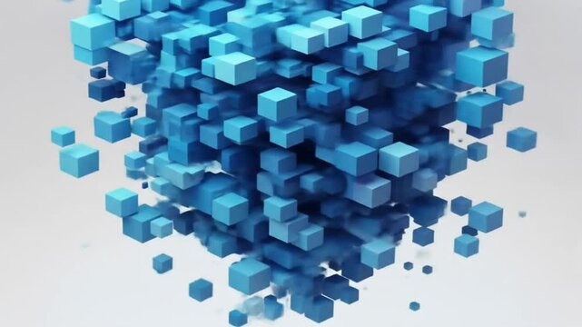 Dynamic Blue Cube Composition, Abstract Geometric Design Animation and Visual