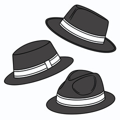 Three Different Styles of Black Hats with White Bands