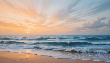 Dreamy Coastal Abstract Orange and Blue Waves