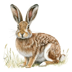 Hare Close Up, watercolor painting vector, isolated on a white background. © AMIDCO