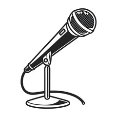 Black and White Microphone on Stand Graphic