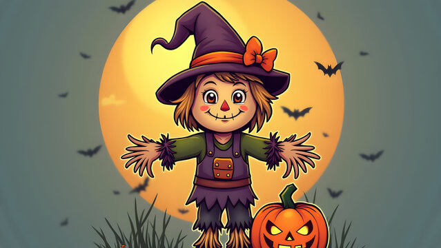 Cartoon halloween scarecrow character illustration for holiday designs and creative projects