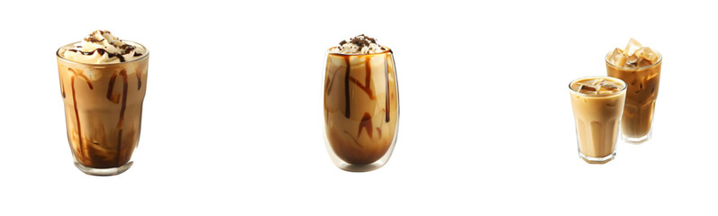 Frothy Iced Coffee: Three Refreshing Drinks with Caramel Drizzle and Toppings

