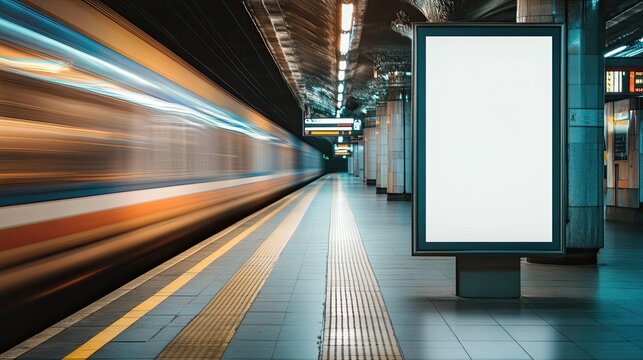 Subway platform as train rushes past in city - Powered by Adobe