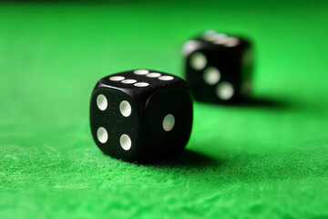 gambling fortune game entertainment concept close up black dice double six green casino table juego de azar juego de la fortuna concepto entretenimiento de cerca dados negro doble seis mesa verde zar