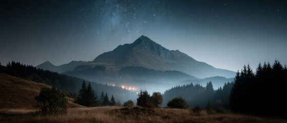 Stargazing adventure over mountain peaks night sky photography serene wilderness view