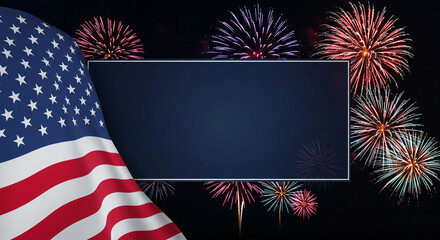 Fototapeta premium 4th of July Banner with Fireworks and USA Flag