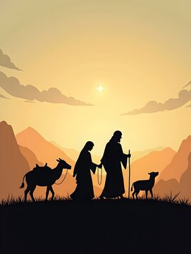 Holy Family Journey Silhouette Illustration.