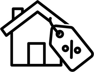 House icon with sales tag representing property discount offer  