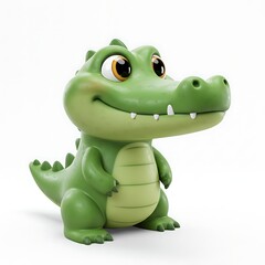 Fototapeta premium Cute cartoon crocodile, happy expression, green, standing