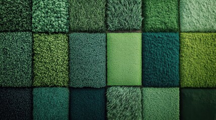 Fototapeta premium An aerial view showcasing a variety of lush green textures, highlighting the beauty of nature's hues, and providing an inspiring palette for design, textiles, or digital art.